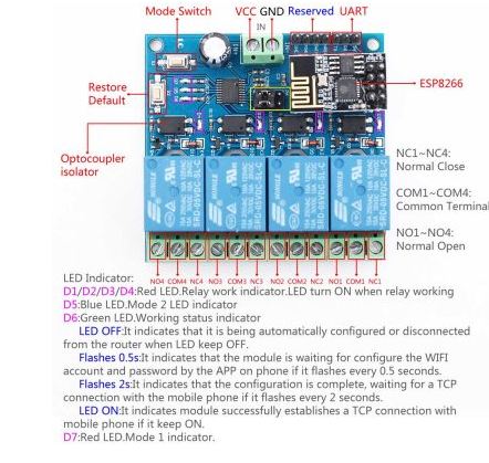 ESP8266 WiFi 4 channel Relay Module