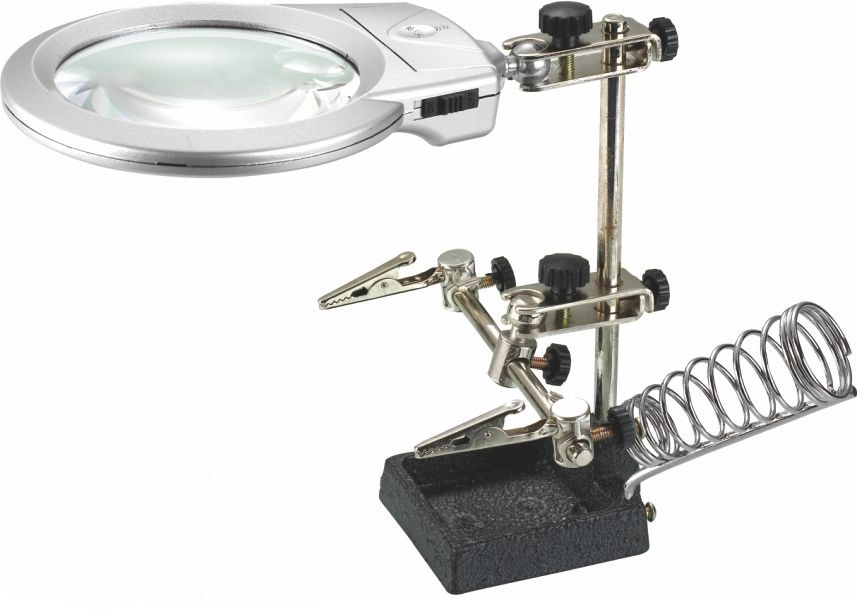 MG16129-A 90mm 2X / 21mm 6X Clamp Form Magnifier Soldering Stand With Two LED Lighting