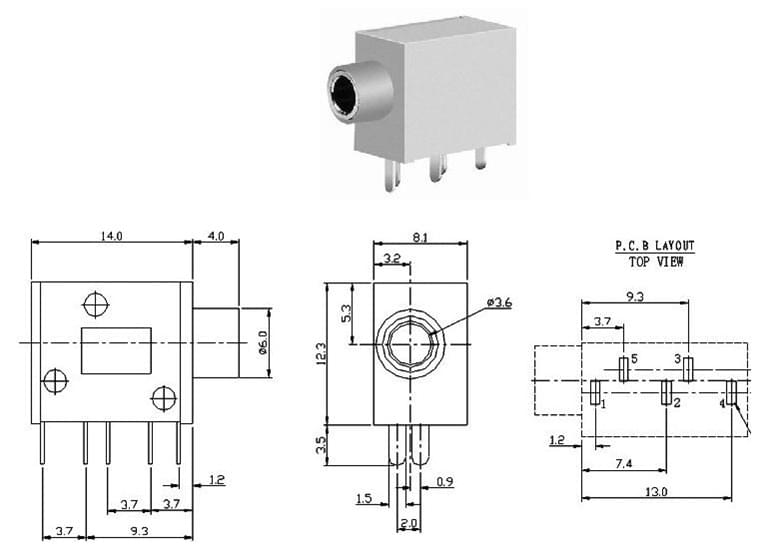 3.5mm Stereo Female Socket Audio Jack 5Pin