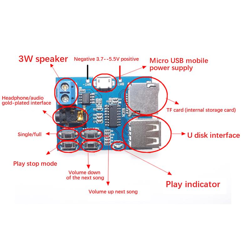 TF/U Disk MP3 Format Decoder Board Amplifier Module