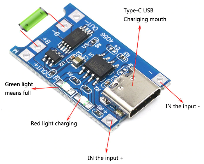 TP4056 Lithium Battery Charging Board Module TYPE-C 1A with Battery Protection