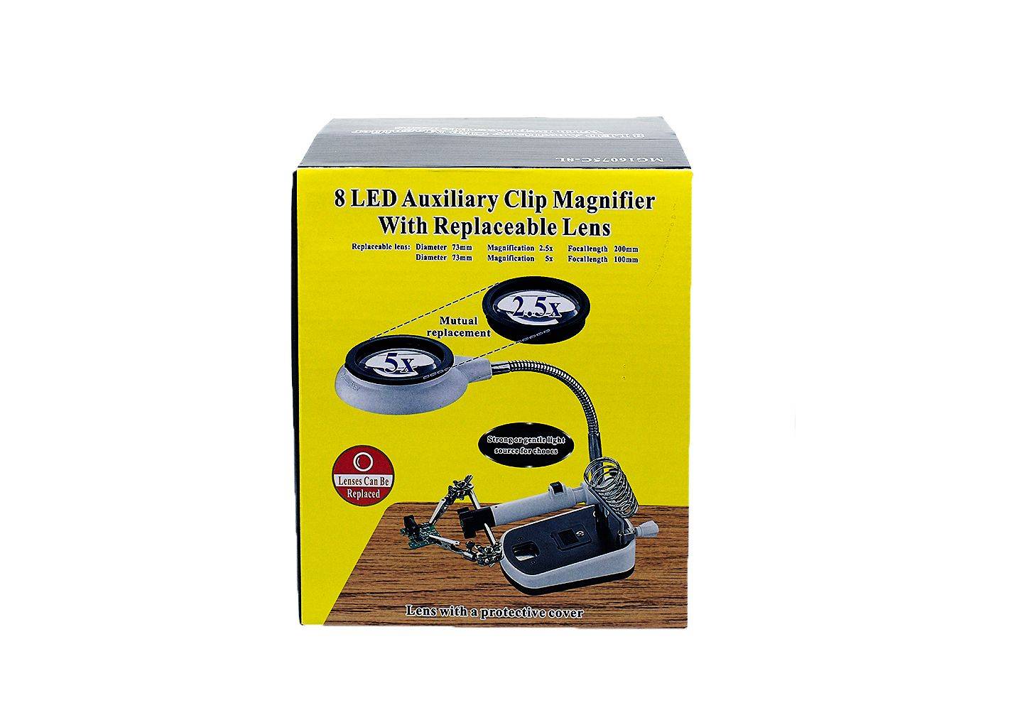 MG16075C-8L 8 LED Auxiliary Clip Magnifier Soldering Stand With Replaceable Lens