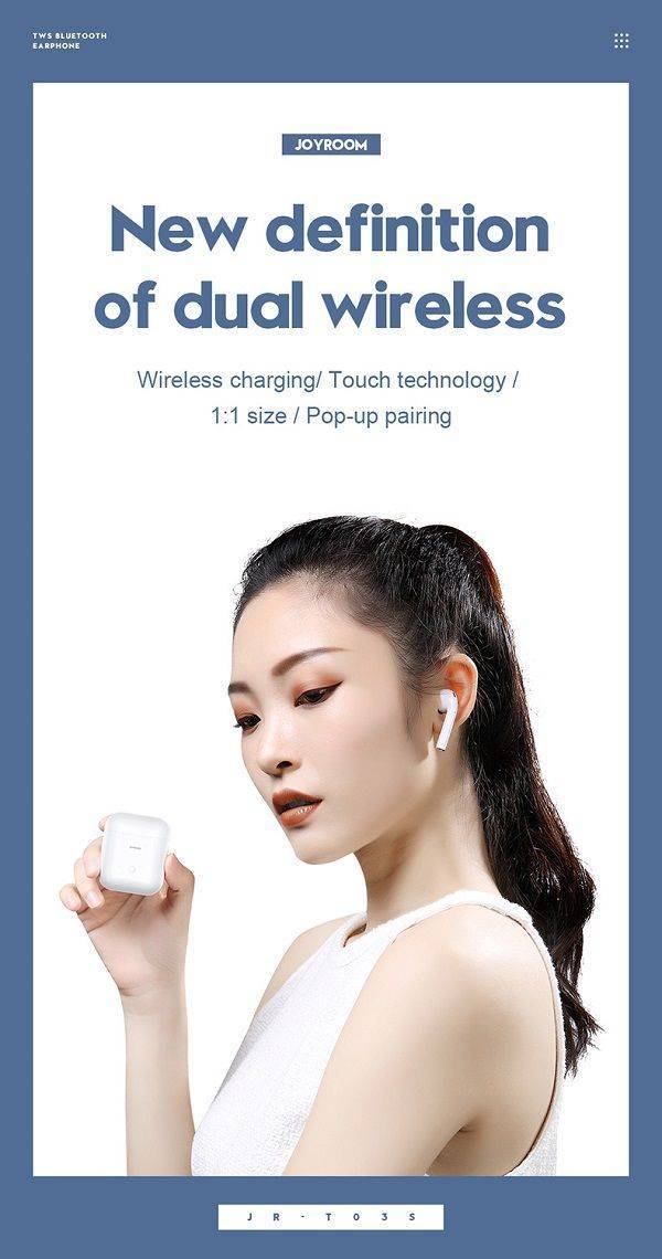 Joyroom JR-T03S TWS Sense POP UP Touch Control Bluetooth Earphones with Wireless Charging Box - White
