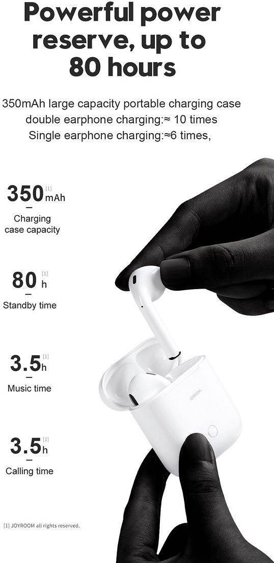 Joyroom JR-T03S TWS Sense POP UP Touch Control Bluetooth Earphones with Wireless Charging Box - White