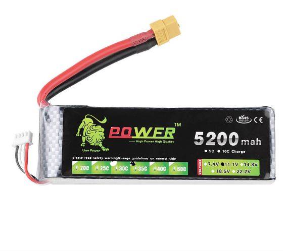 11.1 V 5200mAh 35C XT60 Lipo Battery Lion Power