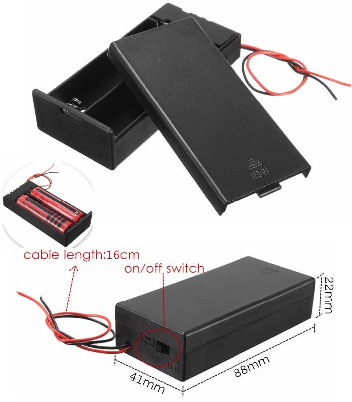 18650 x 2 Battery Holder With Cover And On/Off Switch