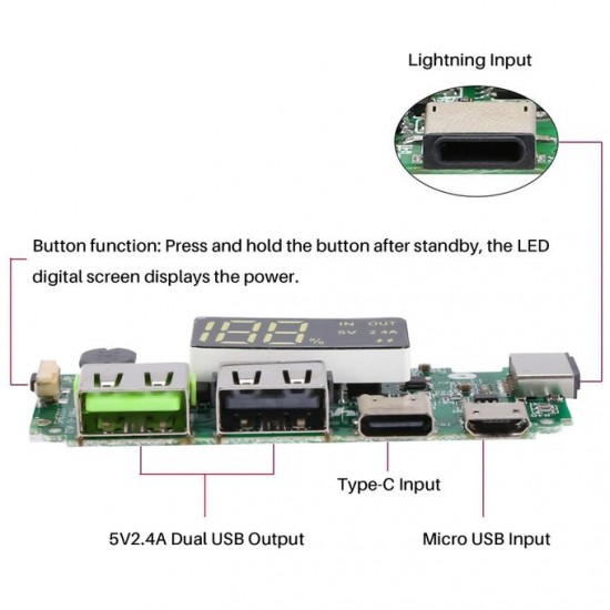 Dual USB 5V 2.4A Power Bank With LED Display 18650 Charger Board