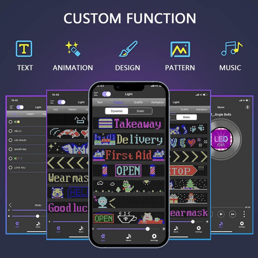 LED Matrix Panel Bluetooth APP Control – Model: JTPD-03-045 (12x59cm)