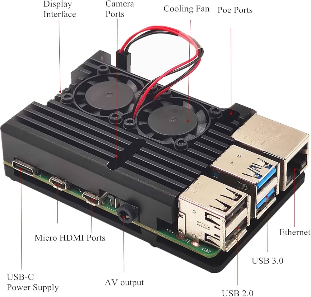 Raspberry Pi4 Model B Aluminum Case Shell Enclosure with w/ Dual Cooling Fan