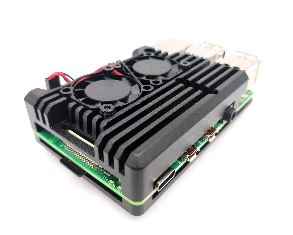 Raspberry Pi4 Model B Aluminum Case Shell Enclosure with w/ Dual Cooling Fan