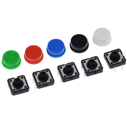 Tactile Push Button 12mmx12mmx7.3mm 25 Pcs 5 colors Cap