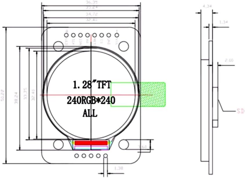 TFT SPI Interface LCD Module 1.28 inch Round Display RGB 240X240 microSD card slot