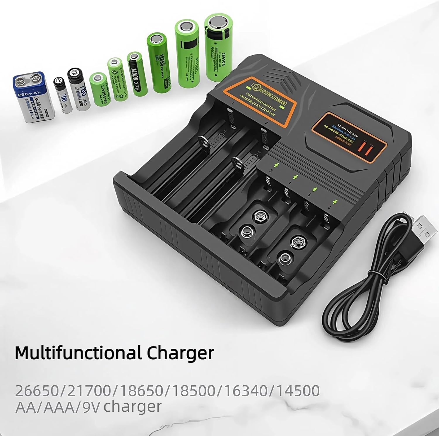 18650 Battery Charger, Smart Multi-Function Battery Charger,Universal 3.7V Li-ion,1.2V Ni-MH/Ni-Cd Batteries