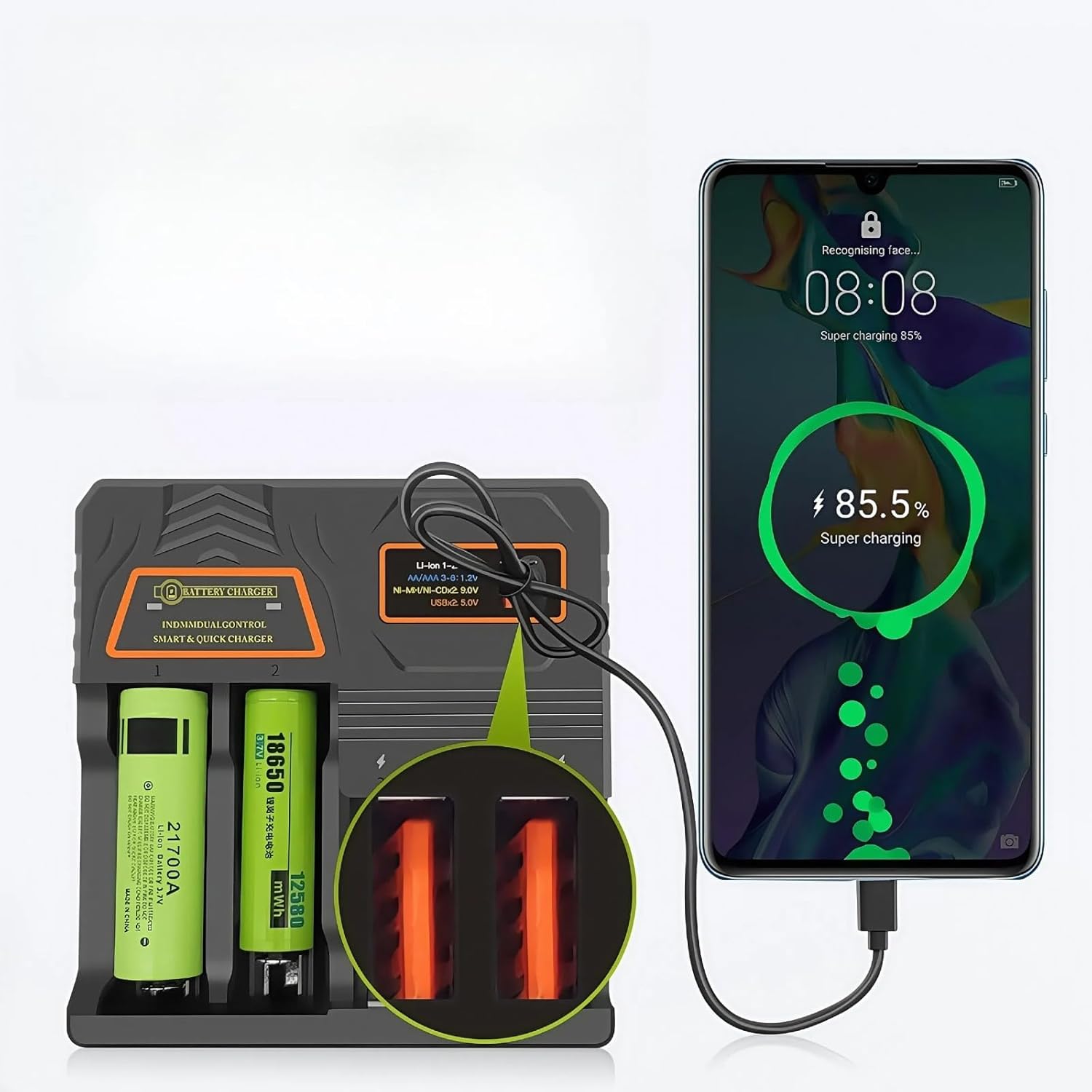 18650 Battery Charger, Smart Multi-Function Battery Charger,Universal 3.7V Li-ion,1.2V Ni-MH/Ni-Cd Batteries