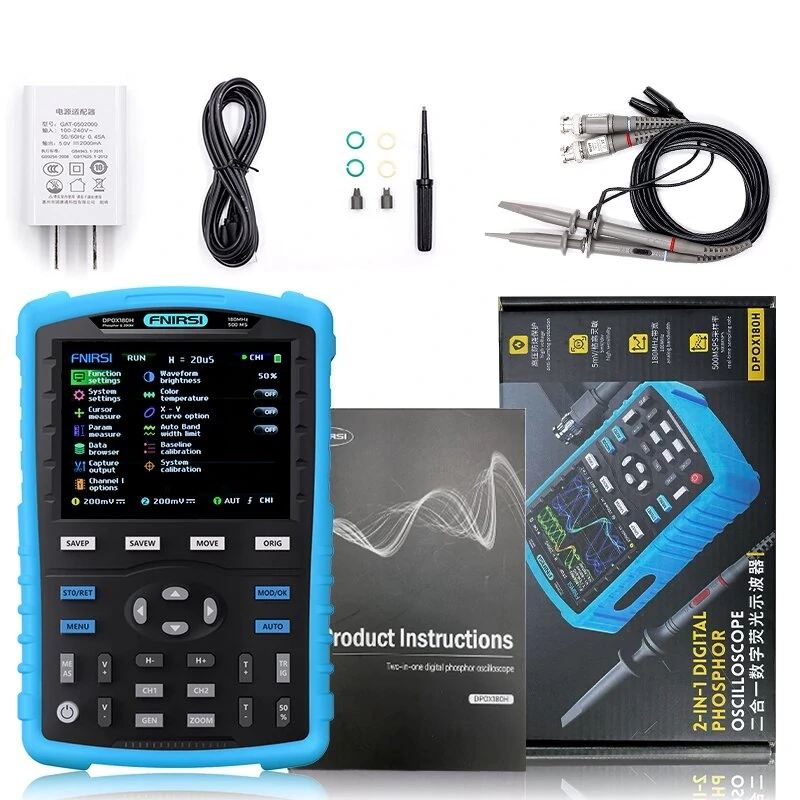 FNIRSI DPOX180H Handheld Phosphor Digital Oscilloscope 180MHz -3DB 50000wfms/s Dual Channel 20Mhz Signal Generator ZOOM XY FFT - Image 2