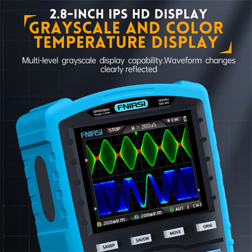 FNIRSI DPOX180H Handheld Phosphor Digital Oscilloscope 180MHz -3DB 50000wfms/s Dual Channel 20Mhz Signal Generator ZOOM XY FFT - Image 6