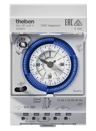 Theben SUL 181 d 24-Hour Analogue Time Switch, 16A, DIN Rail Mount (Made in Germany)